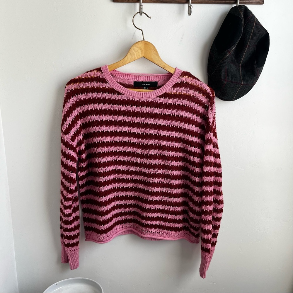 Striped Pink and Reddish Brown Sweater Sz L Vero Moda EUC
